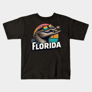 Retro Florida Funny alligator in Sunglasses Kids T-Shirt